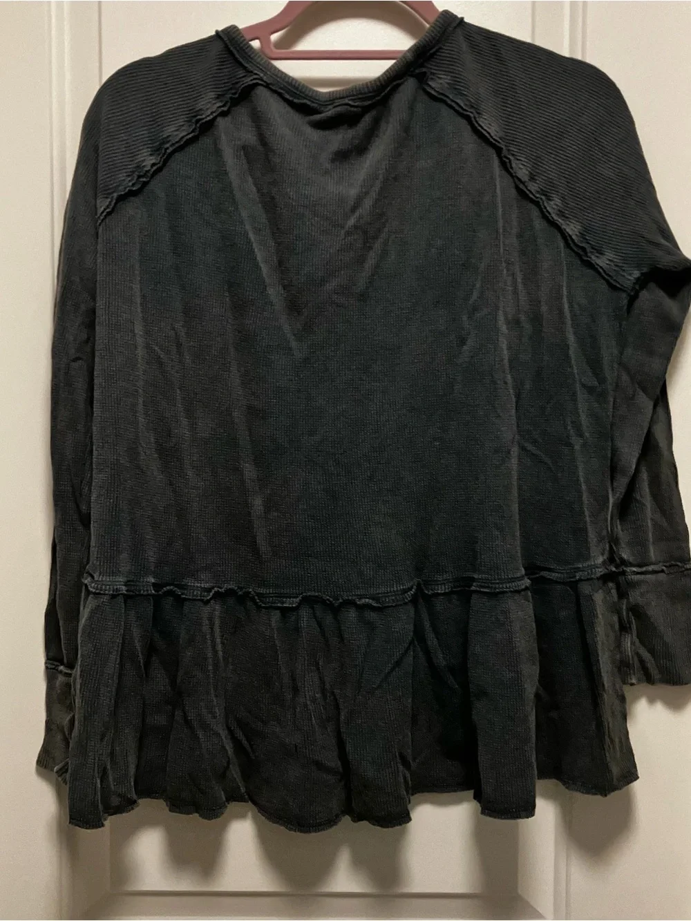 Free People We The Free Thermal Waffle Knit Henley Shirt Gray Women's Size XS - Picture 5 of 15